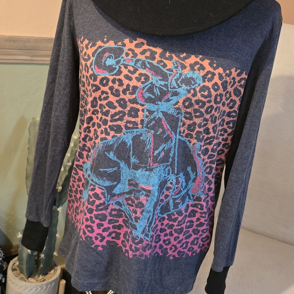 Crazy Train Blue and Pink Graphic Long Sleeve Tee